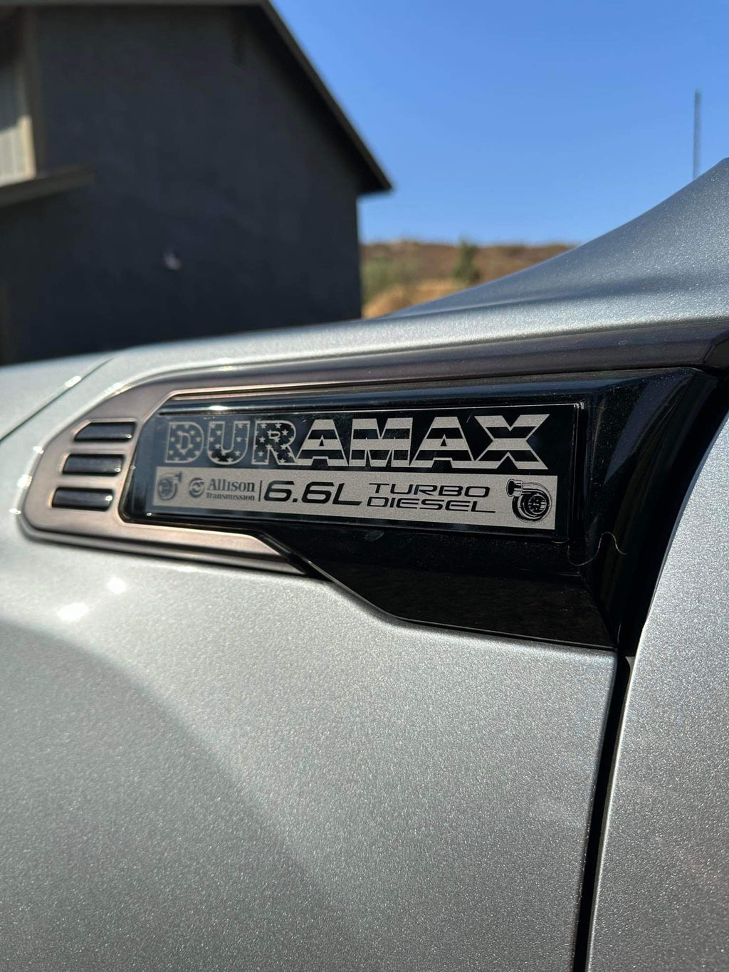 2020-2026 GMC Sierra HD | Duramax American Flag Text Fender Emblems (installed reference photo)