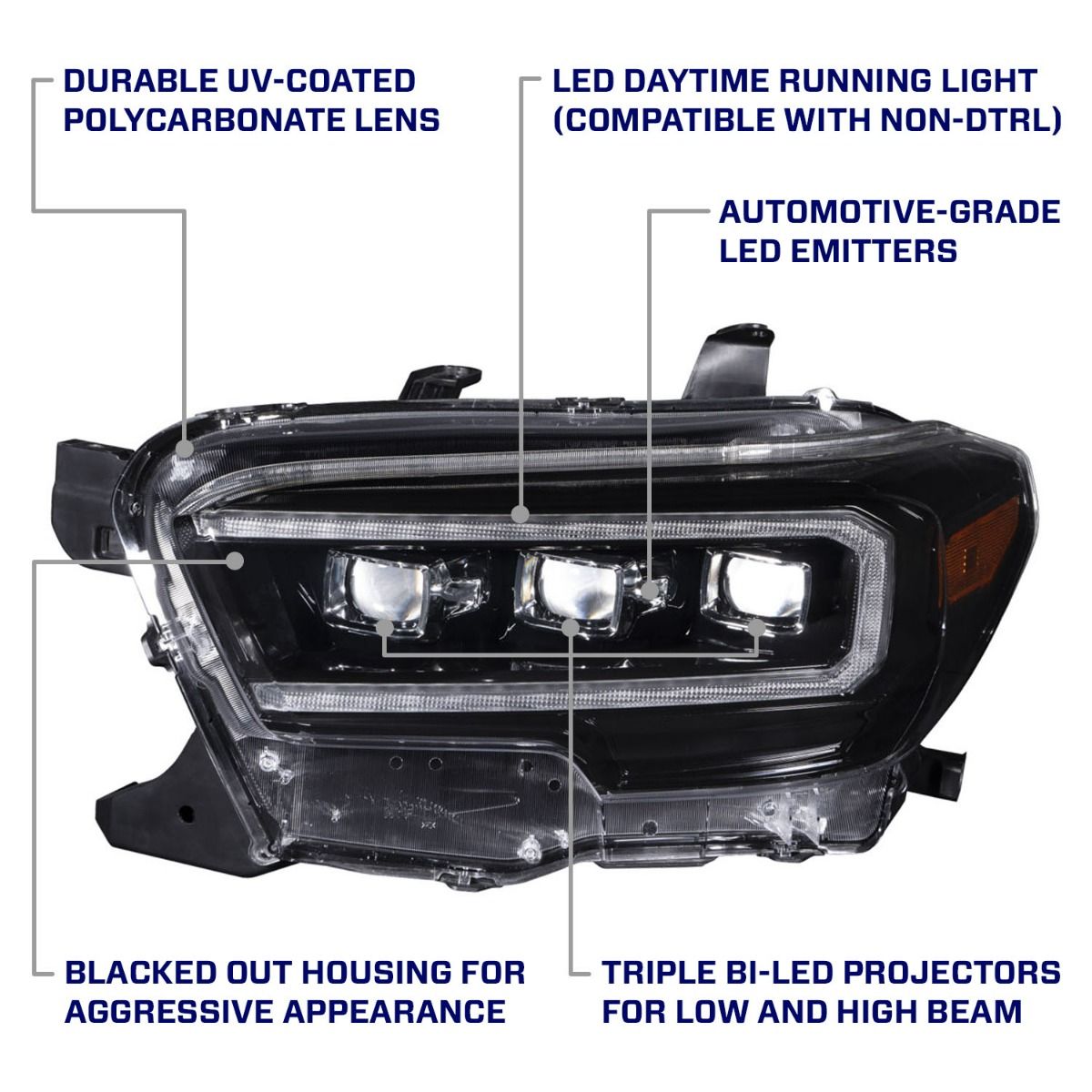2016-2023 Toyota Tacoma LED Projector Headlights with Selectable DRL