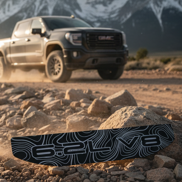 2019-2026 GMC Sierra 1500 | 6.2L V8 Topography Fender Emblem Inserts (installed reference photo)