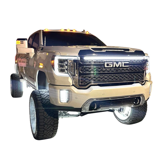 2020-2023 GMC Sierra 2500/3500 Denali LED “Power” Grille Light Bar – IP67, Plug-and-Play Ready, Black/Silver