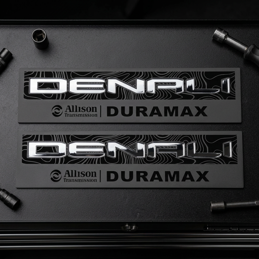 2020-2026 GMC Sierra HD Denali | Denali Duramax Topography Fender Emblem Inserts (Pair) (installed reference photo)