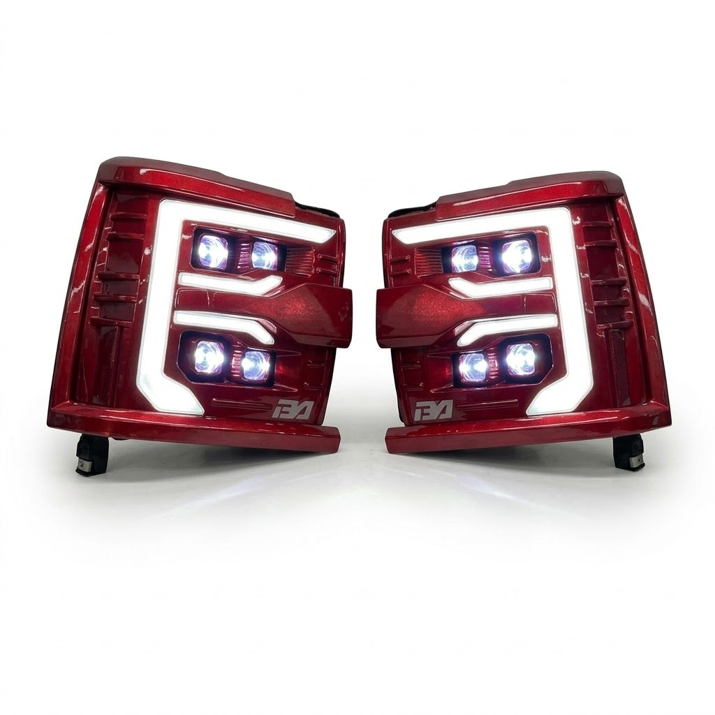 2015-2019 Chevy Silverado HD VX4 Headlights – Red, Lit