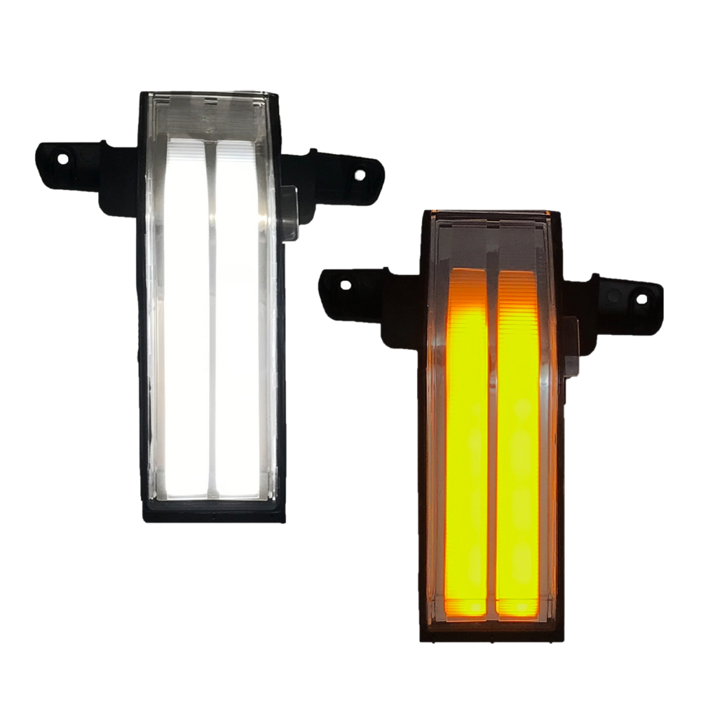 2014-2019 Chevy Silverado & GMC Sierra Unpainted Switchback Tow Mirror Marker Lights – White & Amber Lit