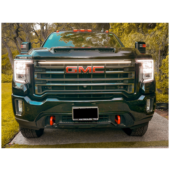 2020-2023 GMC Sierra 2500/3500 AT4 LED “Power” Grille Light Bar – IP67, Bolt-On, Black/Silver Frame