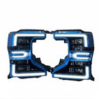 2020-2022 Ford Super Duty Morimoto XB LED headlights painted blue with DRLs on