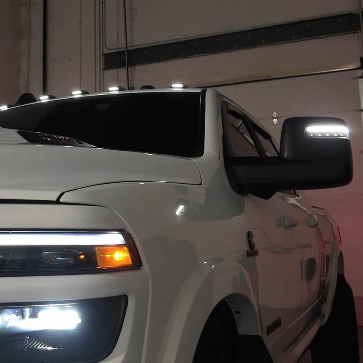 2023-2026 Ram 2500/3500 & 2025-2026 Ram 1500 Unpainted Tow Mirror Marker Lights – White Running Light Installed