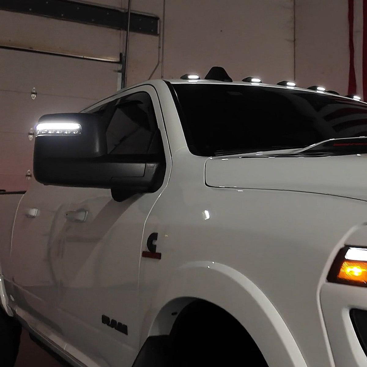 2023-2026 Ram 2500/3500 & 2025-2026 Ram 1500 Unpainted Tow Mirror Marker Lights – White Running Light Installed