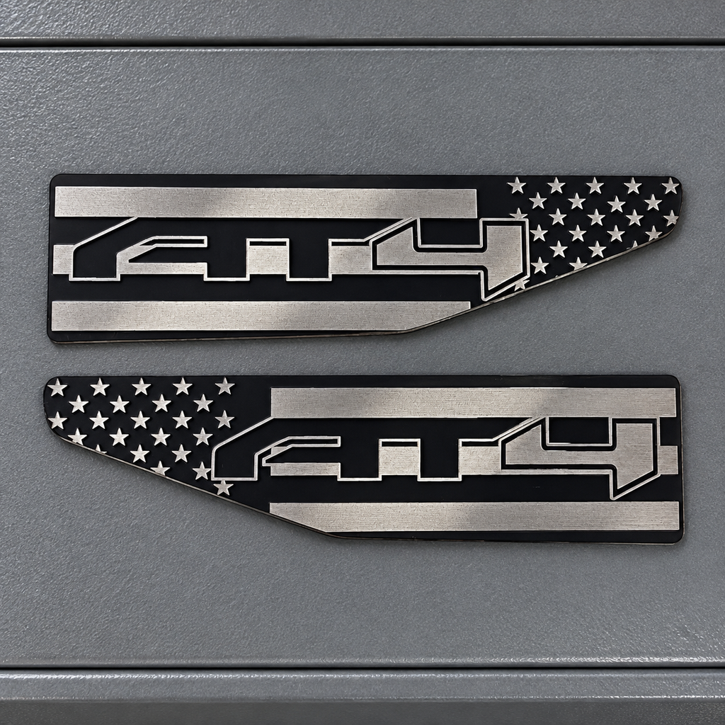 2021-2026 GMC Yukon | AT4 Over American Flag Fender Emblems (Pair) (installed reference photo)