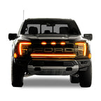 2021-2023 Ford F150 Raptor LED Grille Light Kit – Amber DRL Strip, IP67, Bolt-On, Black/Silver Bracket