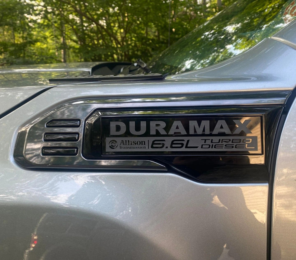 2020-2026 GMC Sierra HD | Duramax-Style Color Fender Emblem Inserts (Pair) (installed reference photo)