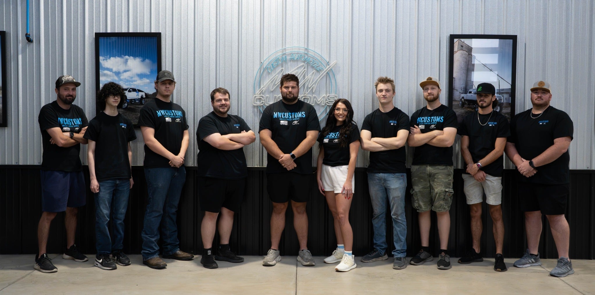 The MWCustoms team at the shop in Valley Center, Kansas