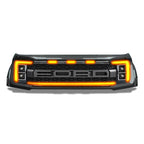 2021-2023 Ford F150 Raptor LED Grille Light Kit – Amber DRL Strip, IP67, Bolt-On, Black/Silver Bracket