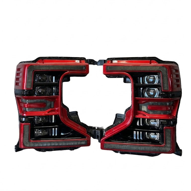 2020-2022 Ford Super Duty Morimoto XB LED headlights painted red two-tone