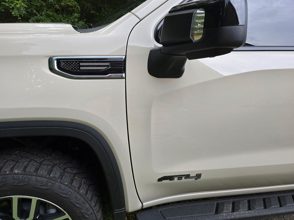 2020-2026 GMC Sierra, Yukon & Canyon | AT4-Style American Flag Emblems (Set of 3) (installed reference photo)