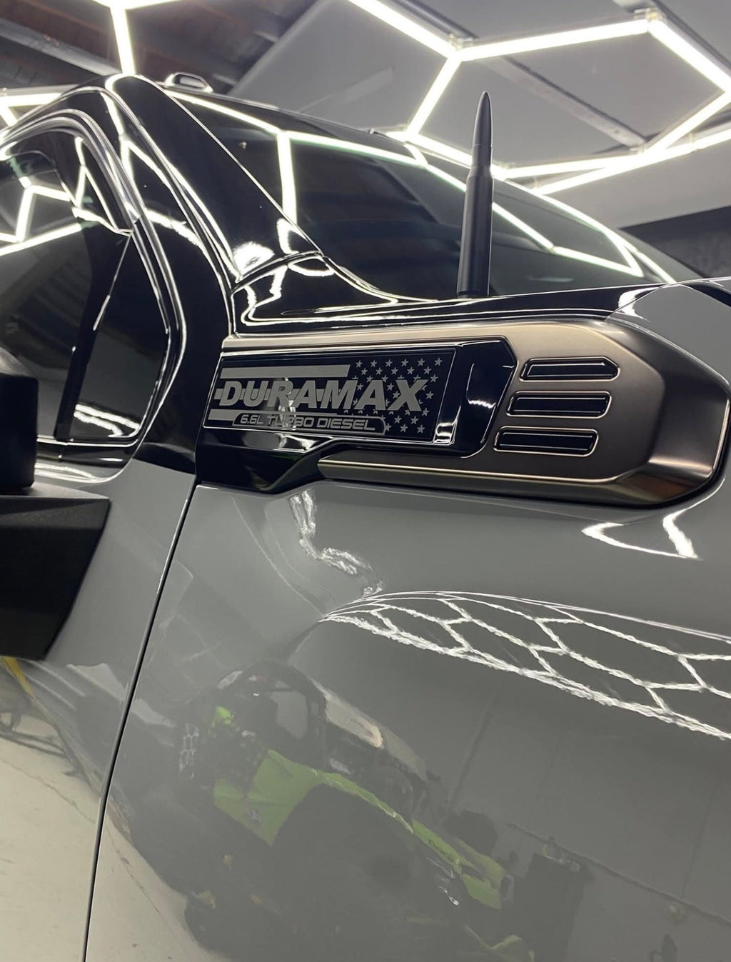 2020-2026 GMC Sierra HD | Duramax-Style American Flag Fender Emblem Inserts (Pair) (installed reference photo)