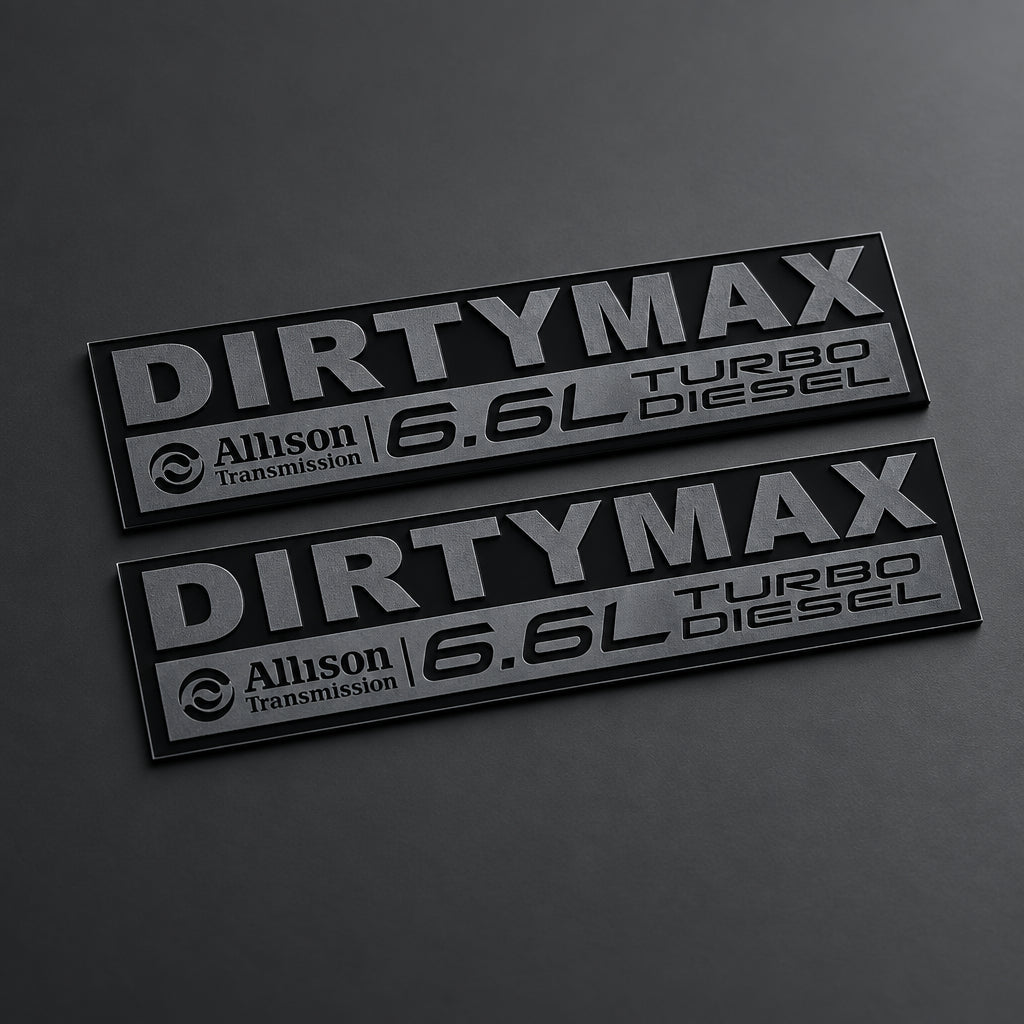 2020-2026 GMC Sierra HD | Black DIRTYMAX Fender Emblem Inserts (Pair) (installed reference photo)