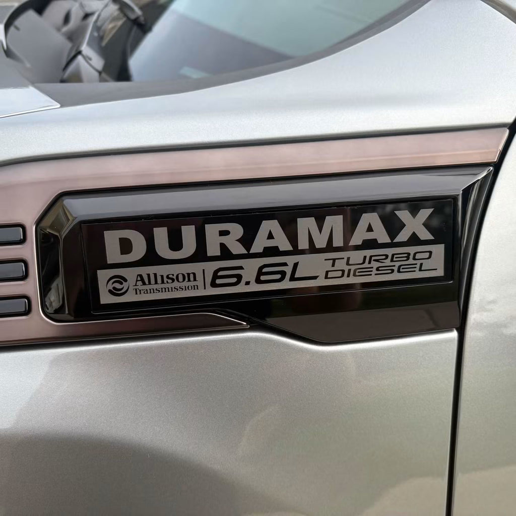 2020-2026 GMC Sierra HD | Black Duramax & Gas Fender Emblem Vent Inserts (Pair) (installed reference photo)